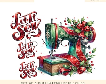 Christmas Sewing Machine Sublimation Designs: Red & Green (JPEG, PNG)