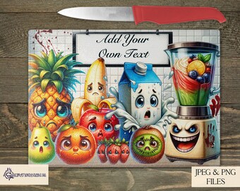 Fruit Murder Station Sublimation Design for Chopping Boards | Textless with Space for Custom Text | Kitchen Humour Art | JPEG, PNG Downloads