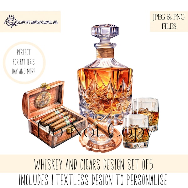 Whiskey and Cigars Digital Design Collection - Sublimation, JPEG, PNG Instant Download, Vintage Gentleman Father's Day Designs, Grandad PNG