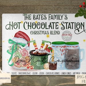 Hot Chocolate Station, Hot Chocolate Mug, Christmas Hot Chocolate Sublimation Designs Set of PNG and JPEG Instant Download Files.