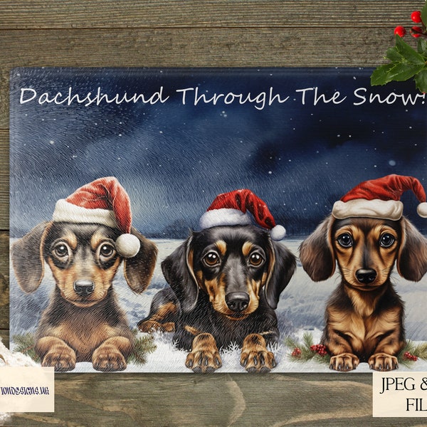 Dachshund Through The Snow, Dachshund Christmas Sublimation Designs In JPEG & PNG Instant Download Files, Dog Designs, Christmas Comedy