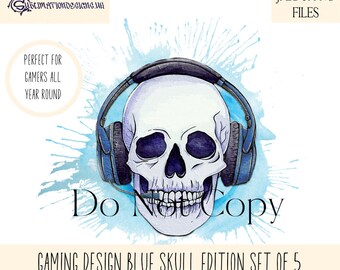Ensemble de conception de sublimation de crâne de jeu : illustration de casque de joueur (téléchargement numérique)