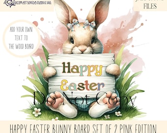 Easter Rabbit Holding Sign Design Set Pink Edition | Sublimation & Printing - Personalizable JPEG/PNG, 500 product Commercial Use Licence