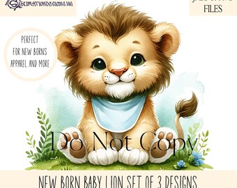 Nieuwe babyjongen leeuw ontwerpset | &#39;Welkom op de wereld&#39; en &#39;Het is een jongen&#39; | Babykaarten, kleding, kunst aan de muur, sublimatie-ready JPEG- en PNG-bestanden
