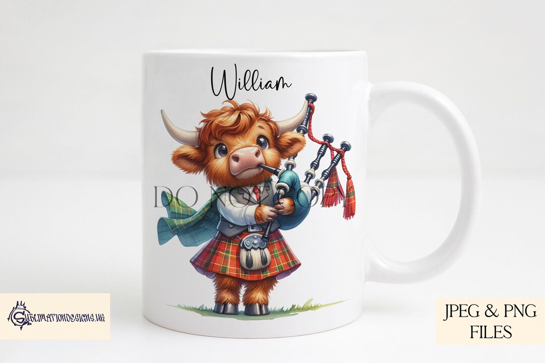 Highland Cow Sublimation Designs, Comedy Cow Playing Bagpipes, Comedy Cow Design in PNG & JPEG
