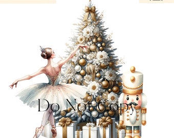 White and Gold Christmas Ballerina Nutcracker Design (JPEG & PNG)