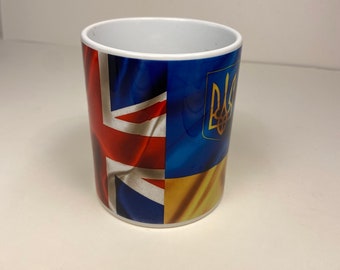 Ukraine Flag & UK flag Combined Unity Flag Ceramic Mug 11oz AAA