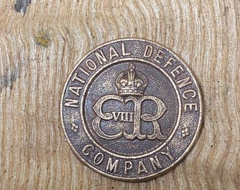 Vintage Military Brass Cap Badge National Defence Company Edward VIII British Army. UK coin hunter.