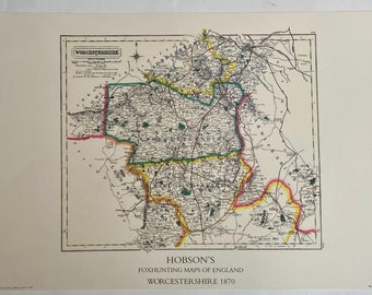 Worcestershire Foxhunting Map 1870 - Worcester and Croome Hunts - 600x420mm limited to 100
