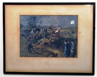 Vintage Point to pointing by Lionel Edwards original framed and mounted print c.1925 10x13ins.