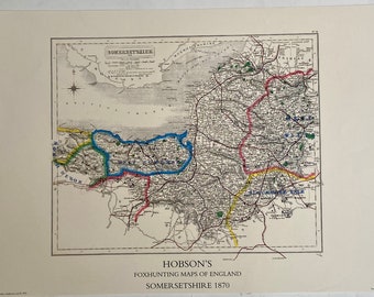 Somerset Foxhunting Map 1870 - West Somerset Hunt - 600x420mm limited to 100