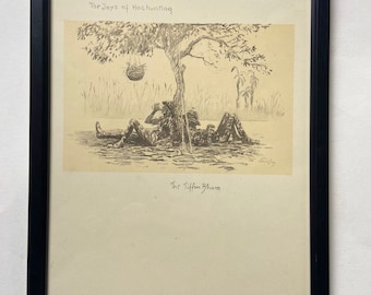 The Tiffin Bhara By Snaffles Original 1932 Print Framed Black Frame. Pigsticking