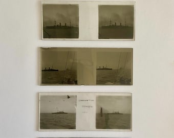 5 Stereo Scope Negatives. Coronation Review Of Navy In 1911 - HMS Indomitable