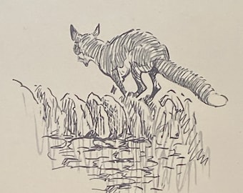 Fox Jumping Stonewall by Snaffles - An original 1935 print - Framed