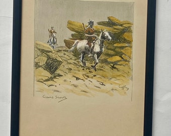 Somali Scouts By Snaffles Original Print 1932 Hand Colored Framed Black Frame. Hunting