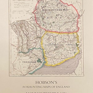 Carte de chasse au renard du Monmouthshire, 1870 - Chasses de Monmouth, de Tredgar, de Llangibby et de Chepstow - 600 x 420 mm limitée à 100