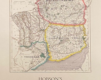 Monmouthshire Foxhunting Map 1870 - The Monmouth, tredgar and Llangibby and Chepstow hunts- 600x420mm limited to 100