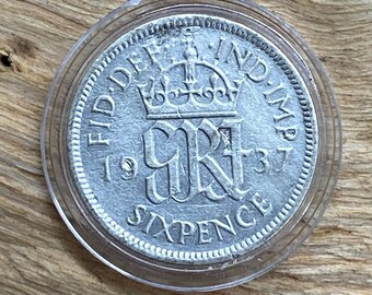 George VI 1937 silver sixpence Very Good Condition. Sealed Capsule. UK Coin Hunters