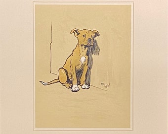 Dog Days, bad dog by Cecil Aldin original 1935 print, cream mount and plain black frame