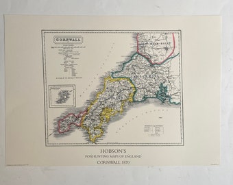 Cornwall Foxhunting Map 1870 - Four Burrow Hunt - 600x420mm limited to 100