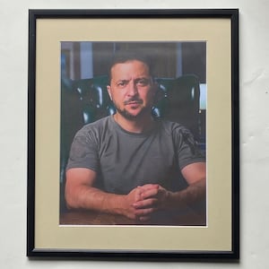 President Volodymyr Zelenskyy portrait framed and mounted overall size approx.420x550mm Ukraine