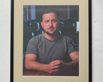 President Volodymyr Zelenskyy portrait framed and mounted overall size approx.420x550mm Ukraine