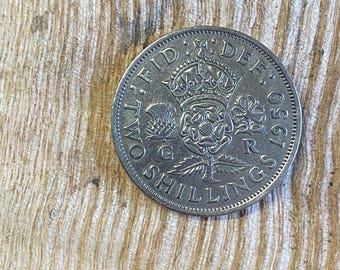 1950 Florin or 2 Shillings coin George VI. Fine condition VF20. sealed capsule. UK Coin Hunter.
