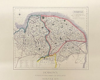 Norfolk Foxhunting Map 1870 - West Norfolk and Lord Hastings hunts - 600x420mm limited to 100