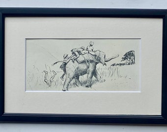 Abandoning Ship By Snaffles Original 1932 Print Framed Black Frame and cream mount. Elephant Ride & Pigsticking - Kadir Cup