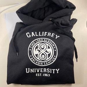 University of Gallifrey hoodie - Fruit of Loom original thermal Hoodie - all sizes! The Time Lord’s Academy! Established 1963