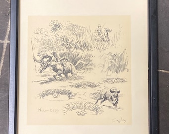 Melon Beds by Snaffles (polo) original 1932 print framed black pig-sticking in India