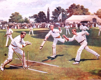 Run Out by Ernest Prater Cricket in 1890's perfect to print and get framed