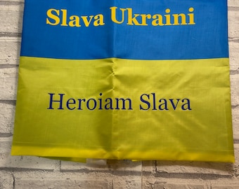 Ukraine Flag - Slava Ukraini - Heroiam Slava - 5x3 foot flag. Printed. Loops for flagpole