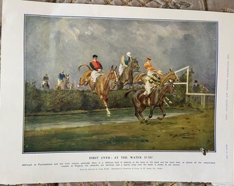 ISDN George Wright Grand National & Cartoon The Tout, Water Jump -Original Print 19 March 1927