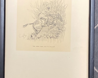 Carve Your Way To Daylight by Snaffles - An original 1935 print - Framed