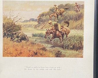 Muttra - A Nalla By Snaffles Original 1932 Print Framed Black Frame. Pigsticking