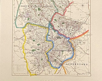 Staffordshire Foxhunting Map 1870 - Albrighton, South and North Staffordshire Hunt - 600x420mm limited to 100