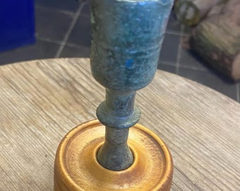 Late 14th Century travellers candlestick with square socket, bronze. excellent condition and very rare.