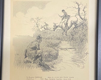 In County Limerick  - narrow bank country - An original Snaffles 1935 print - Framed - Irish hunting