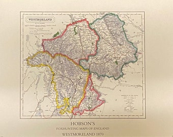 Westmoreland Foxhunting Map 1870 - Fell Hunts - 600x420mm limited to 100