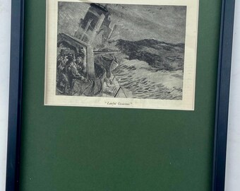 R.N.Navy Atlantic Storm on a Destroyer  by Snaffles - An original 1935 print - Framed