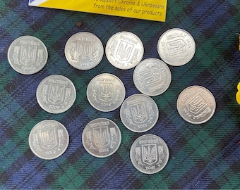 Ukrainian 5 kopek coins - 12 in this lot -various years see photos - Slava Ukraini