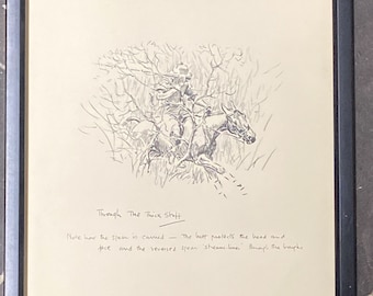 Through the thick stuff by Snaffles original 1932 print framed black pig-sticking in India