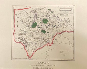 Rutland Foxhunting Map 1870 - Rutland Hunt - 600x420mm limited to 100