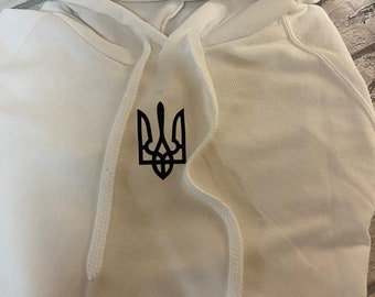 Ukraine trident flag hoodie - Fruit of Loom original - white with pocket - many sizes made by Ukrainians!