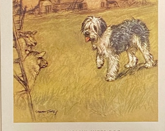 Old English Sheep Dog by Veron Stokes original framed print c.1935