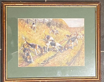Stud Book Harriers by Ivester Lloyd original framed print c.1935