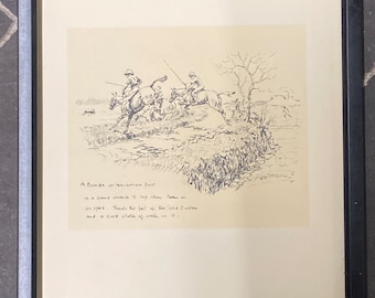 A Bomba or Irrigation Duct by Snaffles. original 1932 print framed black pig-sticking in India
