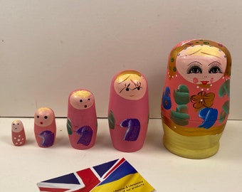 Traditional Slavic (Ukrainian) nesting dolls set of 5 wooden handpainted. Known as Russian dolls!