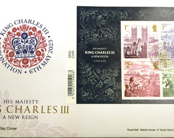 King Charles III Coronation A New Reign stamps First Day Cover with Official Coronation Emblem